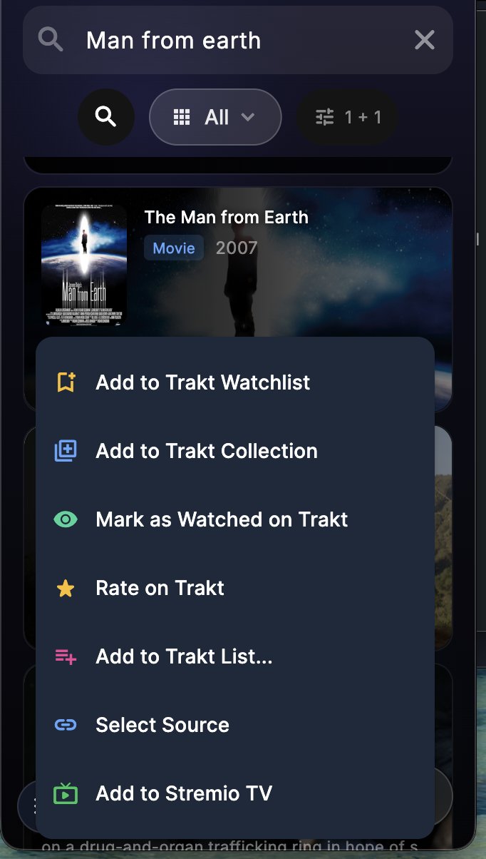 Movie card menu actions