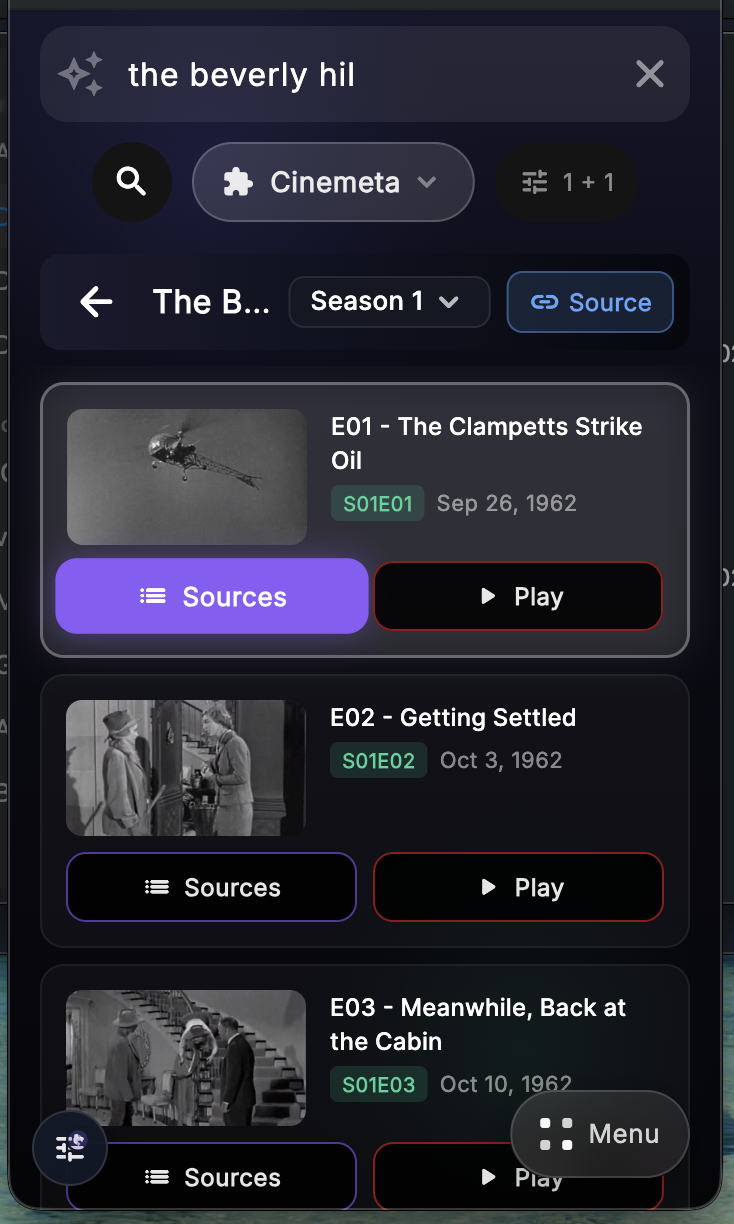 Episode actions inside series browser