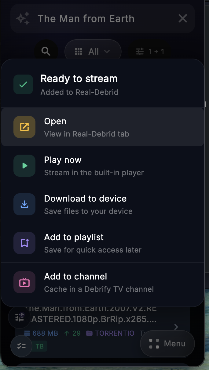 Actions after selecting a source
