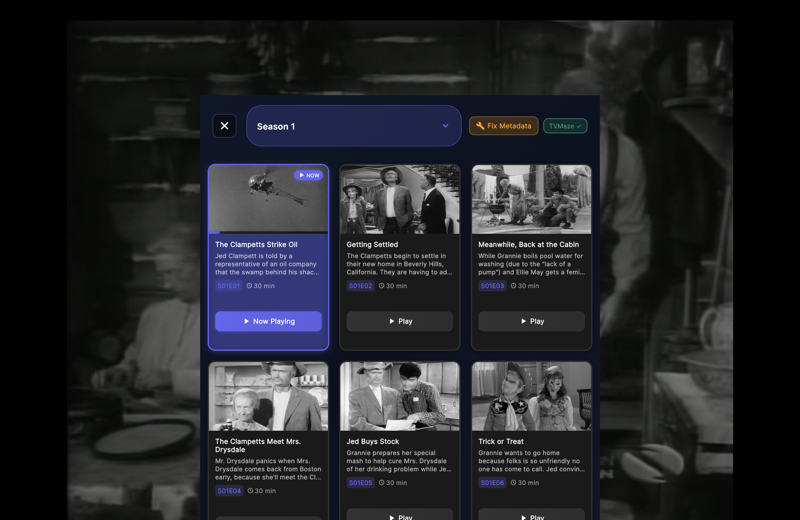 Episode selection modal