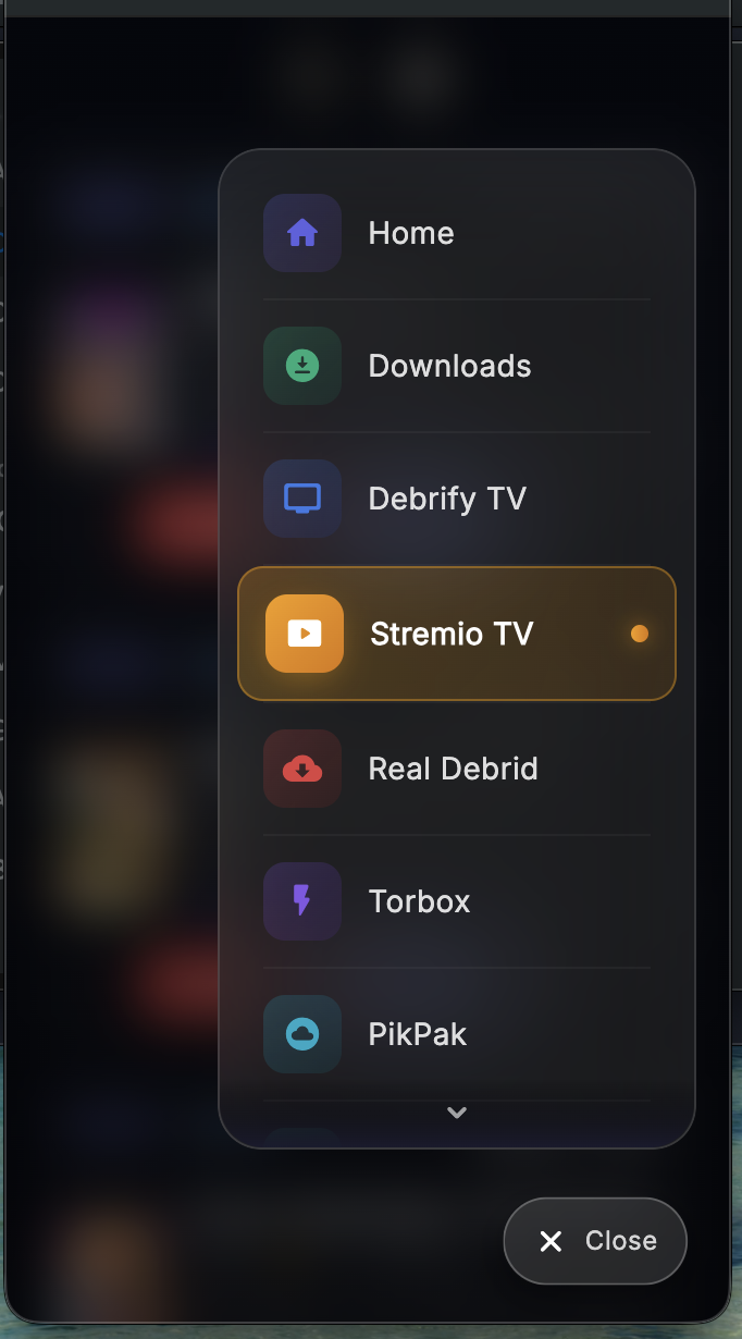 Stremio TV in the main navigation