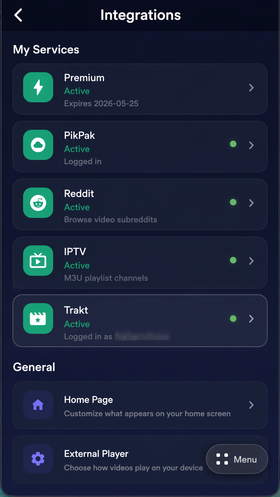 Trakt integration in Debrify settings