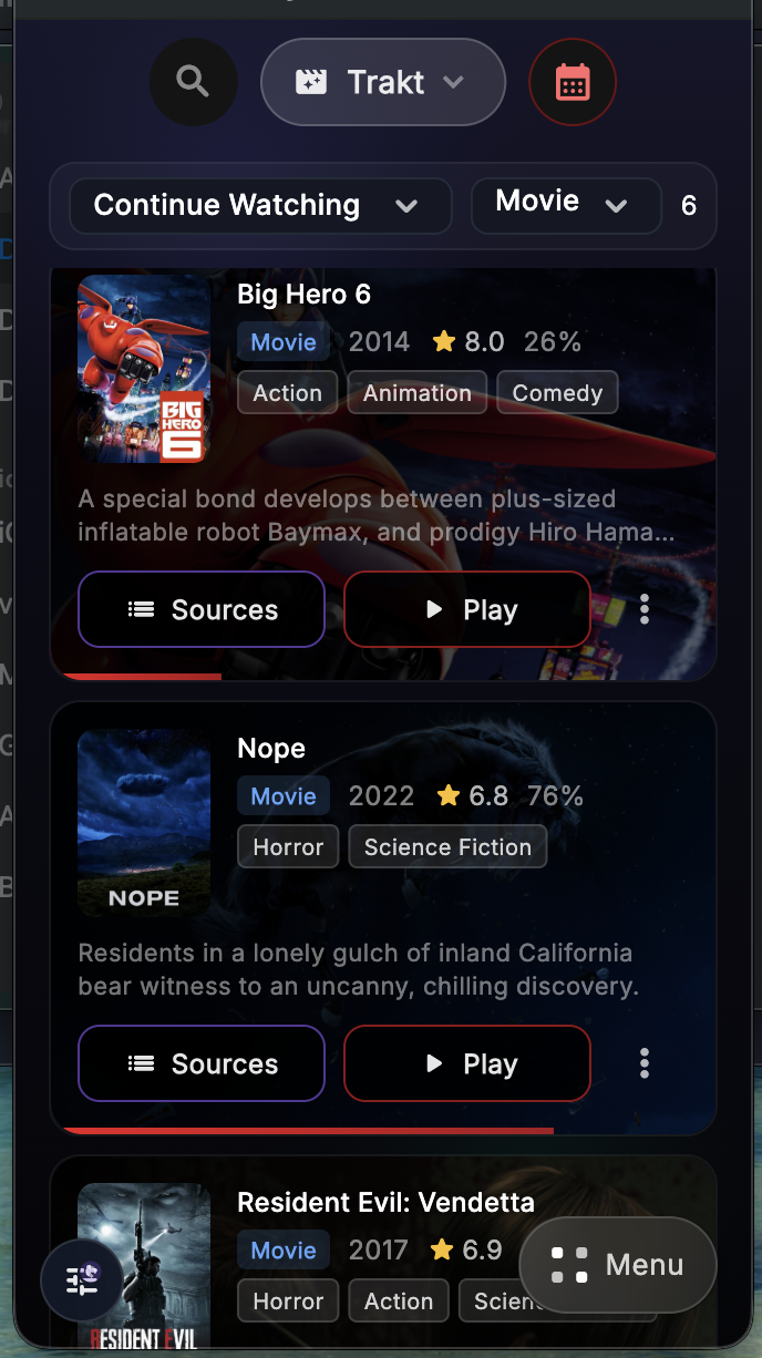 Trakt results view in Debrify